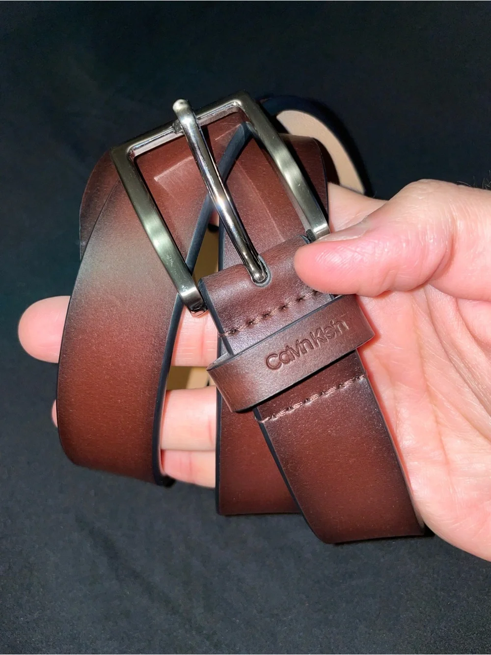 Calvin Klein Brown Men’s Belt with Brushed Metal Buckle
